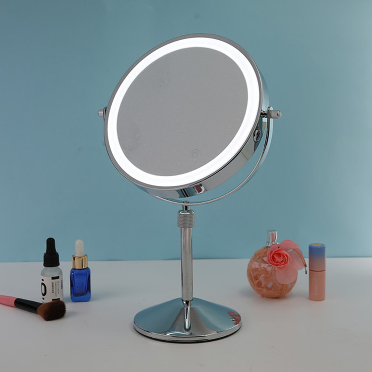 Aumento de espejo de maquillaje LED redondo de doble cara