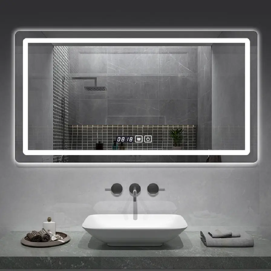 Espejo de baño LED rectangular sin marco para hotel