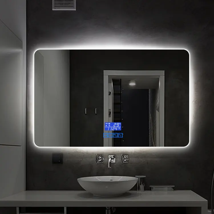 Espejo decorativo de baño LED rectangular con marco sólido