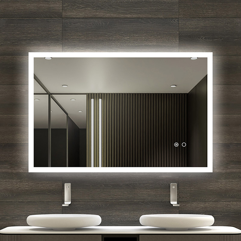 Espejo de baño LED rectangular con borde acrílico alrededor