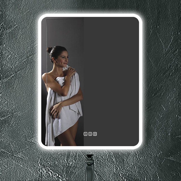 Espejo de baño LED rectangular con funciones múltiples