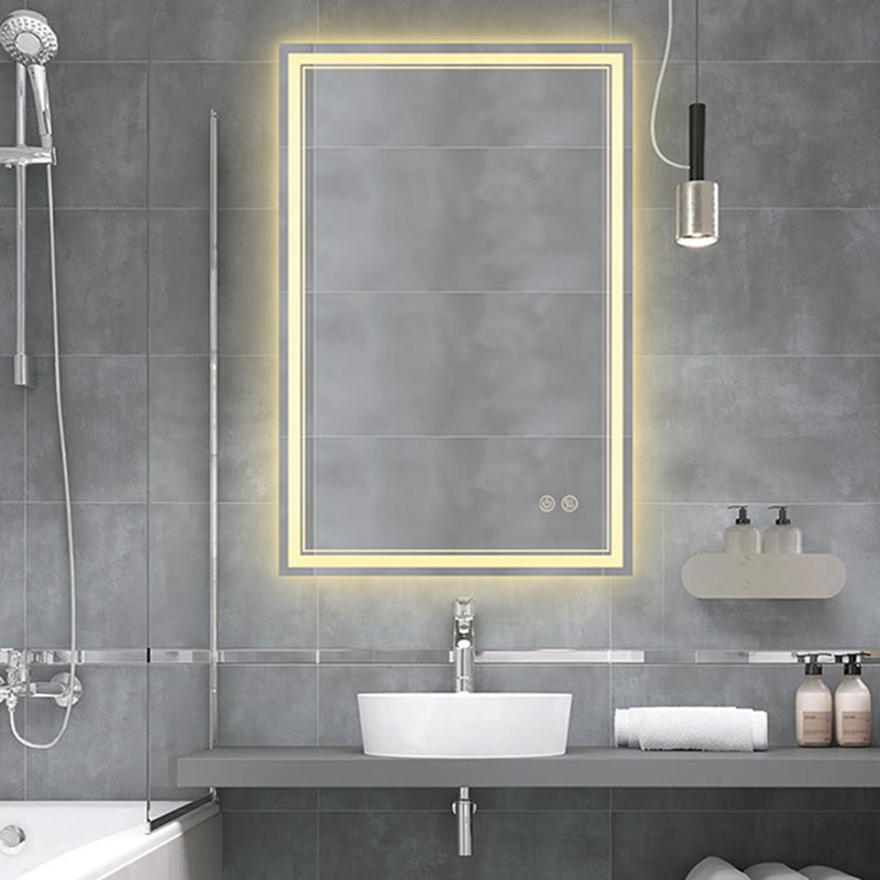 Espejo de baño LED rectangular con ángulos rectos