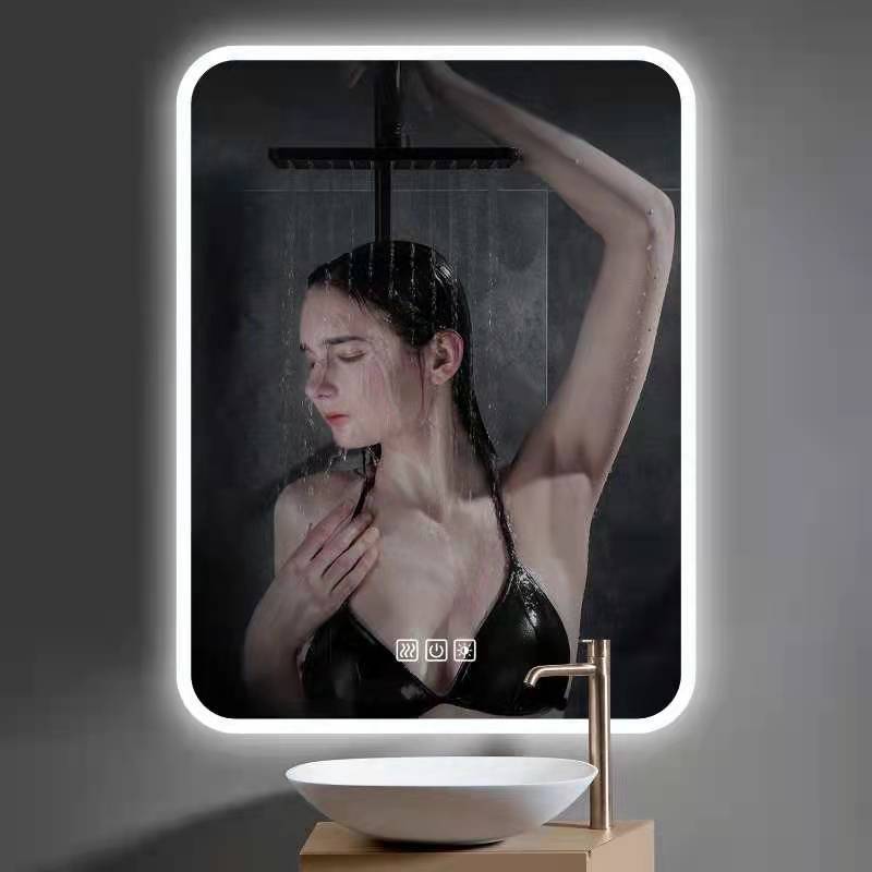 Espejo de baño LED rectangular con interruptor de tres toques